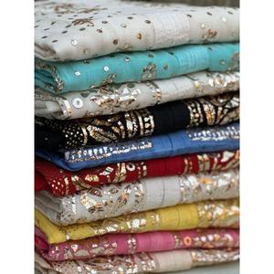 Bleu solide naturel Chikankari brodé à la main pure Mulchanderi soie tunique Kurta Dupatta doux semi-cousu genou-longueur à la main - Product Image 2