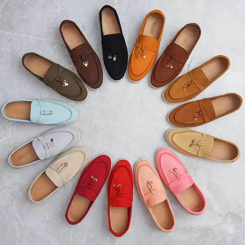 Drop shipping loro casual slip-on flat sole Loafers shoes leisure Luxury Designer women's shoes cow leather flat shoes for men