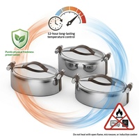 Meilleure vente transfrontalière : Ensemble de boîtes repas isothermes en acier inoxydable à trois niveaux, avec réchauffeur alimentaire et vaisselle isolée, maintien de la température pendant 12 heures