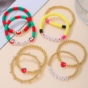 Ensemble de bracelets multicouches en pâte polymère, perles en forme de pomme, bijoux empilables, cadeau pour enseignant, unisexe - Product Image 2