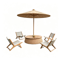 Parasol de jardin en rotin tissé à la main, parasol d'extérieur pour villa, hôtel, piscine, resort, patio avec table d'appoint en teck