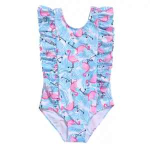 Custom Girls 1 Pieces Comfortable Fabric Cloth Prints Bikini Flamingo Swimwear Summer Kids Baby Swimsuit