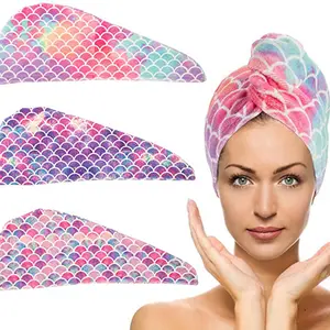 Schnell trocknendes Haar kappen tuch Ihre eigene Marke Mermaid Scale Printing Long & Thick Hair Drying Quick Towel