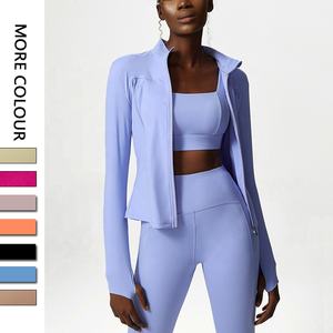 Женский спортивный Топ с длинным рукавом, куртка для занятий йогой, облегающая толстовка на молнии, спортивная куртка с отверстиями для большого пальца - Product Image 1