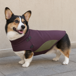 Abrigo de Forro Polar para Perro, Color Sólido, Resistente al Viento, para Invierno, Diseño Simple, Estilo Casual, Morado con Panel Verde Oliva - Product Image 1