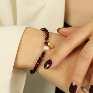Natural Burgundy Garnet <b>Bracelet</b> With GoldPendant For Women Gift Jewelry - Product Image 4