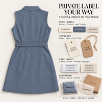 Robe mini utilitaire sans manches pour femme, col à revers cranté, avec ceinture à anneau en D et boutons ton sur ton, en sergé bleu ardoise, avec poches, personnalisable OEM, marque privée