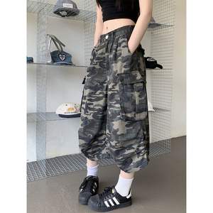 Jeans courts pour femmes Camouflage vert américain Vintage Y2K Streetwear droit Pantalon large taille haute Short en jean d'été pour femmes - Product Image 3