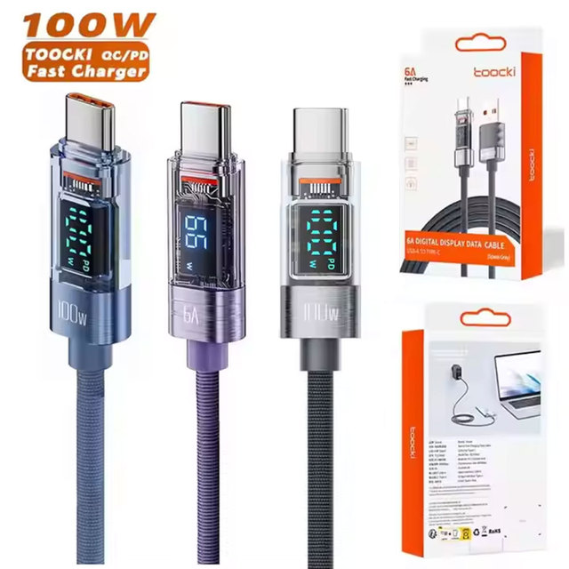 Toocki Braided Type C to Type C LED Display Fast Charging Cable Intelligent Digital Display