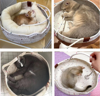 Lit pour animaux de compagnie confortable en corde de coton colorée tissée, nid de maison avec différents paniers de rangement en coton