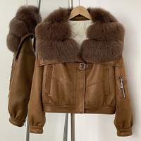 Winter Damen Short Outwear mit echtem Fox Pelz kragen Wildleder Pelz Integrierter Daunen futter