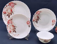 Service de vaisselle en verre opale blanc de qualité alimentaire, résistant à la chaleur, 24 pièces, pour la maison (assiettes, bols, couverts)