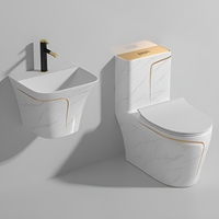 Ensemble WC monobloc de luxe moderne sur pied avec chasse double, lavabo en céramique écologique et réservoir encastré
