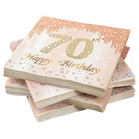 Serviettes en papier carrées décoratives en pâte de bois vierge avec numéros estampés à l'or pour les fêtes d'anniversaire, les événements de restauration et l'utilisation en intérieur
