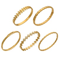 Bracelet jonc en acier inoxydable plaqué or 18 carats, étanche et inaltérable, avec fermoir en forme de feuille et zircon, pour femme