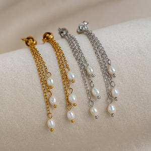 Pendientes <span class=keywords><strong>de</strong></span> Perlas <span class=keywords><strong>de</strong></span> Agua Dulce con Borlas, Diseño Minimalista <span class=keywords><strong>de</strong></span> Acero Inoxidable para Mujer, Moda Simple, Elegante y Chic - Product Image 2