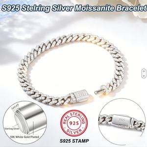 สร้อยข้อมือแบบ Cuban Link  ทองคำขาว 6 มม. เงินแท้ 925 ประดับเพชรโมอิสซาไนต์  แบบ Iced Out สำหรับผู้ชายและผู้หญิง - Product Image 5