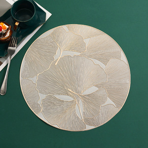 Meilleures ventes transfrontalières : Assiette en plastique motif feuille de Ginkgo, étanche, luxe léger, moderne et minimaliste, résistante à la chaleur, diamètre 38 cm, pour restaurant - Product Image 2