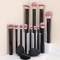 Nouvel ensemble de 12 pinceaux de maquillage personnalisables avec logo, en fibres synthétiques colorées et manche en plastique, pour fard à paupières, blush, poudre libre et fond de teint