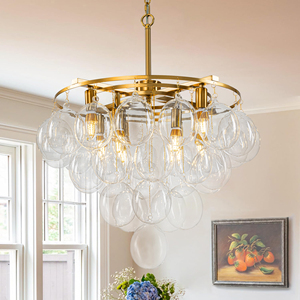 Lampadari Moderni di Lusso Fatti a Mano a Più Livelli <span class=keywords><strong>con</strong></span> Finitura Oro e <span class=keywords><strong>Sfere</strong></span> di Vetro Texturizzate, Lampade a Sospensione per Interni - Product Image 6