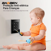 BAOBEN 4*2 Prise murale double USB Type C en verre trempé noir, norme brésilienne, interrupteur lumineux, Suisse 10A 20A