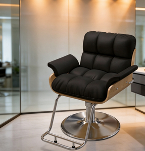 Sillón de Barbería Moderno Dorado, Silla de Estilismo para Salón, Asiento Tapizado para Peluquería con Espejo para Salón de Belleza - Product Image 4