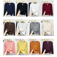 Kaos RUICHI Custom Basic Putih Polos Mewah Katun Spandex Lengan Panjang untuk Wanita