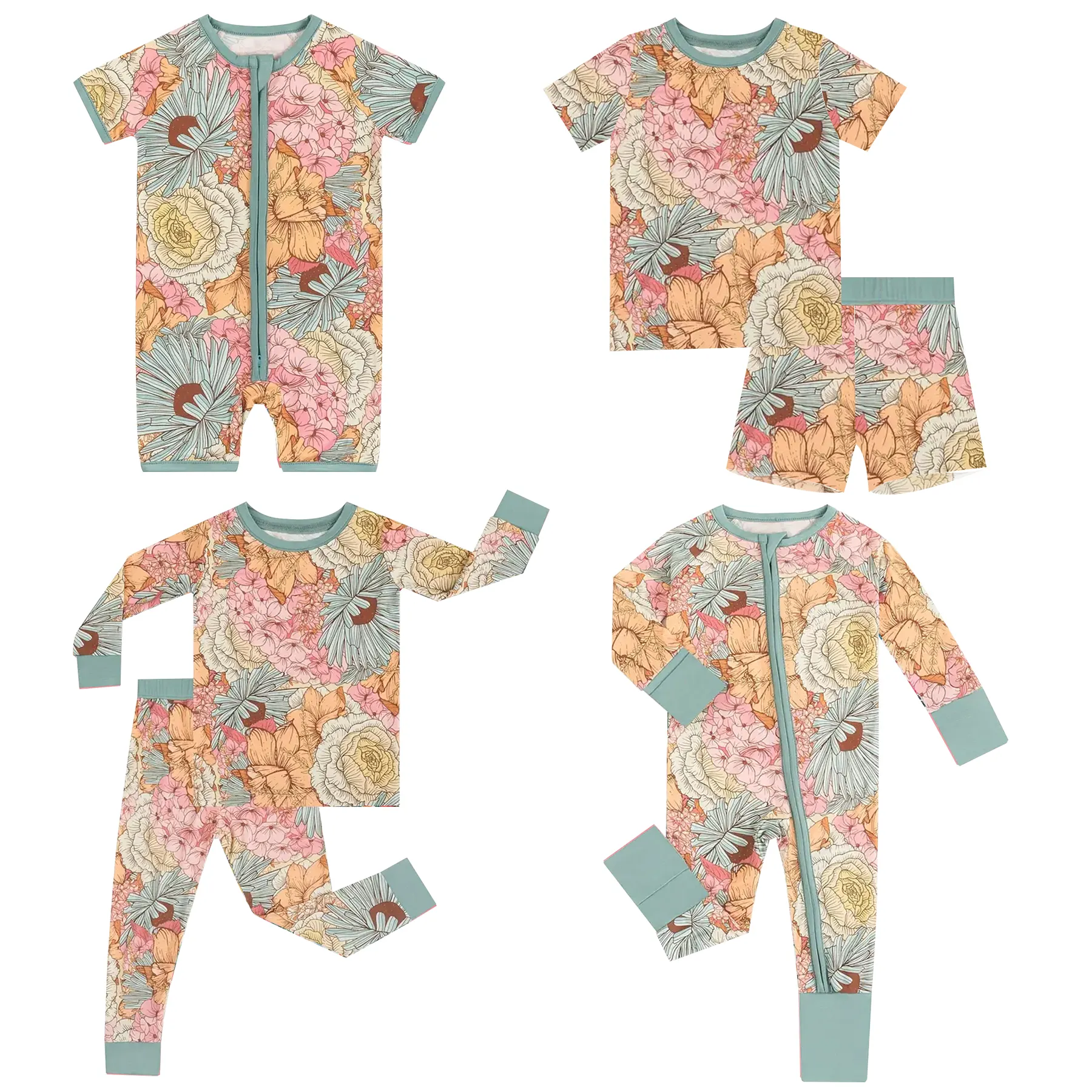 Vente en gros de vêtements de nuit en coton pour nouveaux-nés garçons filles combinaison à manches longues body barboteuse pour bébé imprimé dessin animé