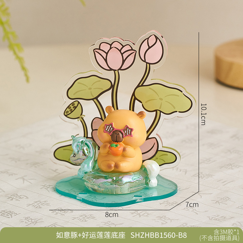 Cochon Ruyi coloré, base de lotus porte-bonheur
