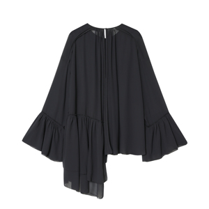 2色展開 長袖 アシンメトリーデザイン クルーネック 無地 フリル カジュアル ファッション トップス ブラウス シャツ レディース - Product Image 3