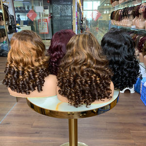 Perruque en cheveux humains 12A 18 pouces, boucles rebondissantes, closure 5x5, dentelle transparente, 4 couleurs, perruques de haute qualité pour femme noire - Product Image 2