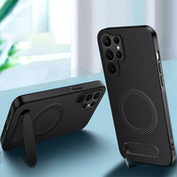 Étui de téléphone portable magnétique texturé en fibre de carbone antichoc avec support pour Samsung Galaxy S26 S25 S24 S23 S22 Ultra A17 A37 A57