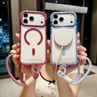 Étui de téléphone magnétique coloré IVYMAX, coque en TPU PC antichoc, anneau magnétique, coussin d'air, avec sangle pour iPhone 18 Pro Max