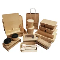 Bols en papier brun jetables pour la restauration rapide, bols à salade en kraft et boîtes à lunch 	 Boîte à salade