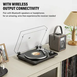 Tourne-disque à courroie pour lecteur de disques vinyles, sortie Bluetooth, préampli phono intégré, sortie numérique USB, 33/45 tours par minute - Product Image 4