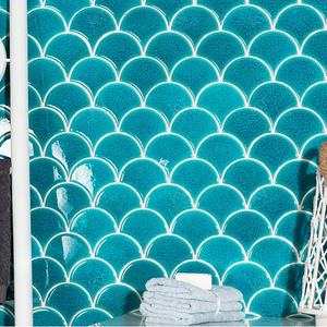 Azulejo de mosaico de cerámica de porcelana esmaltada azul craquelado de hielo de escamas de pescado de baño para decoración del hogar - Product Image 5