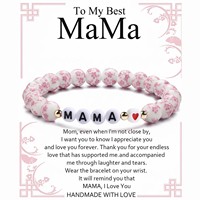 Nouveau design Bracelets élastiques en céramique perlée MAMA Grand-mère, cadeau personnalisé avec logo et lettre pour la fête des mères et les anniversaires