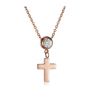 <b>Cross</b> Necklace Stainless Steel 20MM Bezel Set Zircon Pendant Couple Clavicle <b>Chain</b> Everyday Wear Rose Gold Silver - Product Image 2
