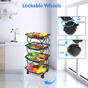 ตะกร้าเก็บของอเนกประสงค์ <span class=keywords><strong>3</strong></span> ชั้น พับได้ วางซ้อนกันได้ ทำจากโลหะ สำหรับครัว ใส่ผัก พร้อมล้อเลื่อน - Product Image 5