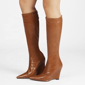 Bottes tendance à talon compensé, sexy, à bout pointu, hauteur genou, pour femmes, bottes d'hiver courtes, chaudes, grande taille 43 - Product Image 5