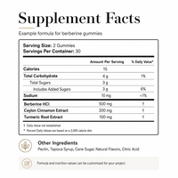 Gummies de berbérine à marque privée, cannelle de Ceylan, curcuma, soutien métabolique, fabrication OEM ODM, fabricant sous contrat