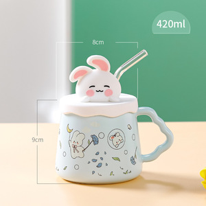 Conejito de cerámica de gran venta con caja de regalo, vidrio creativo con tapa bonita, tazas de café duraderas con pajita para beber bebidas - Product Image 4