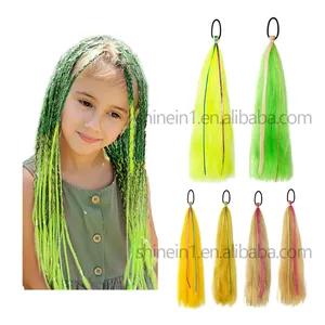 Shinein 20inch Twist Kids Ponytail Hair Extension Handmade Crochet Prestretched Braiding Hair Ponytails for Children