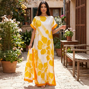 Robes Caftan pour Femmes en Satin Imprimé Grande <span class=keywords><strong>Taille</strong></span> Col Rond Kaftan Maxi Robe de Plage Cache-maillot - Product Image 3