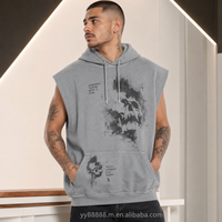 Sudadera con capucha de polialgodón OEM sin mangas, estilo atlético, con cuello en V, rompevientos, estampado con efecto lavado ácido