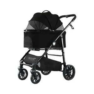 Mesh Skylight Stroller For Small To Large Pets Foldable Cart With 4 Wheels and Cosy Handle Dog Strollers Pet Trolley