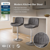 Tabouret de bar moderne pour îlot de cuisine, pivotant à 360°, gris, rembourré, avec dossier ergonomique et réglage à vérin à gaz, pour hôtel et café