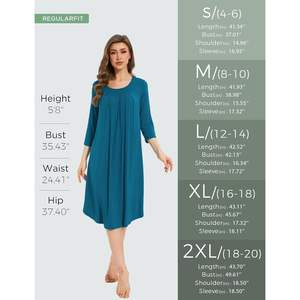Camisón largo personalizado para mujer, suave, de viscosa de bambú, con mangas 3/4, plisado, para dormir, para mamá. - Product Image 6