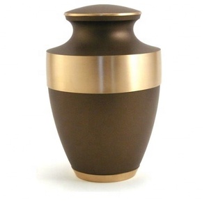 Brown American Style Cremation Urn with Gold Band Eco-Friendly Durable Adult Memorial Ashes Vessel Storage <b>Container</b> - Product Image 1