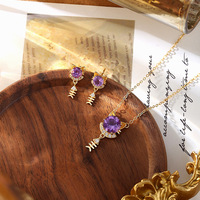 SPJ Wholesale S925 Sterling Silver Natural Topaz Cat Fishbone Necklace Stud Earrings Jewelry Set Cute Cat Lover Gift for Women